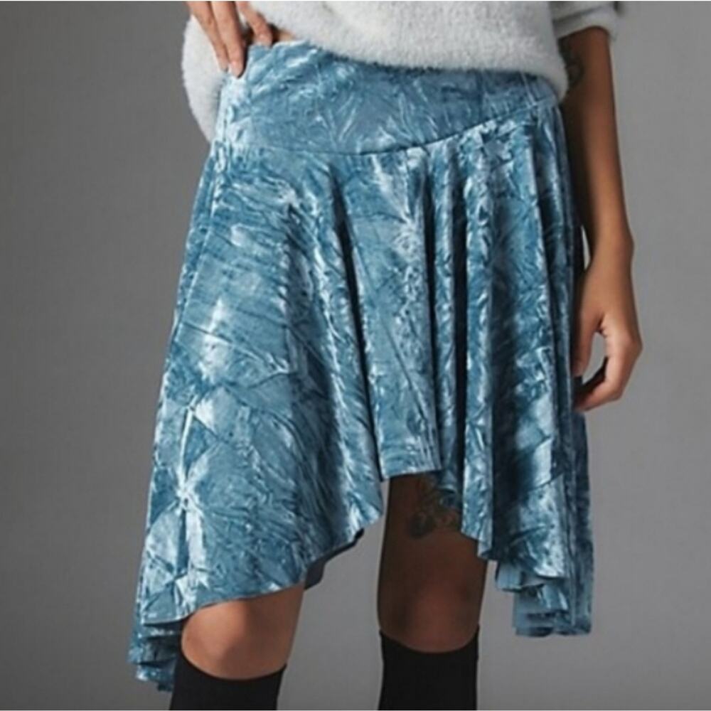 Silence + Noise Willa Crushed Velvet Mini Skirt Blue Asymmetrical Y2K Party M
